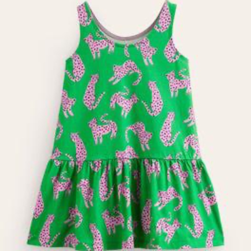 Mini Boden Green Dress with Pink Leopard Print
